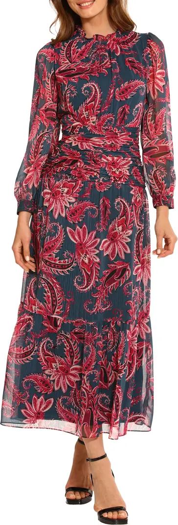 Paisley Gathered Waist Long Sleeve Chiffon Maxi Dress | Nordstrom