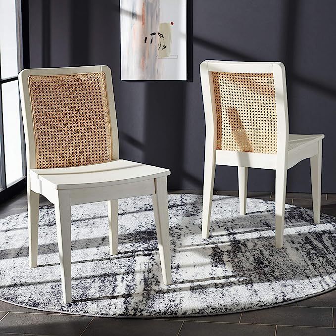 Safavieh Home Collection Benicio White/Natural Rattan Dining Chair (Set of 2) DCH1005B-SET2 | Amazon (US)
