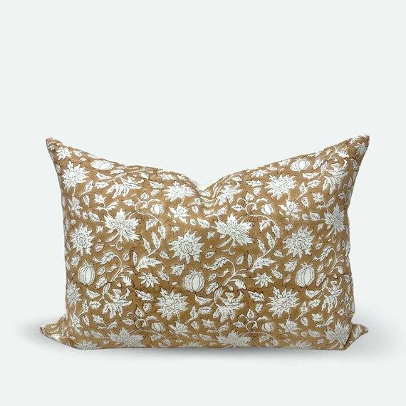 Medium Lumbar Pillow Cover - Terracotta Floral Garden Block Print | Etsy (US)