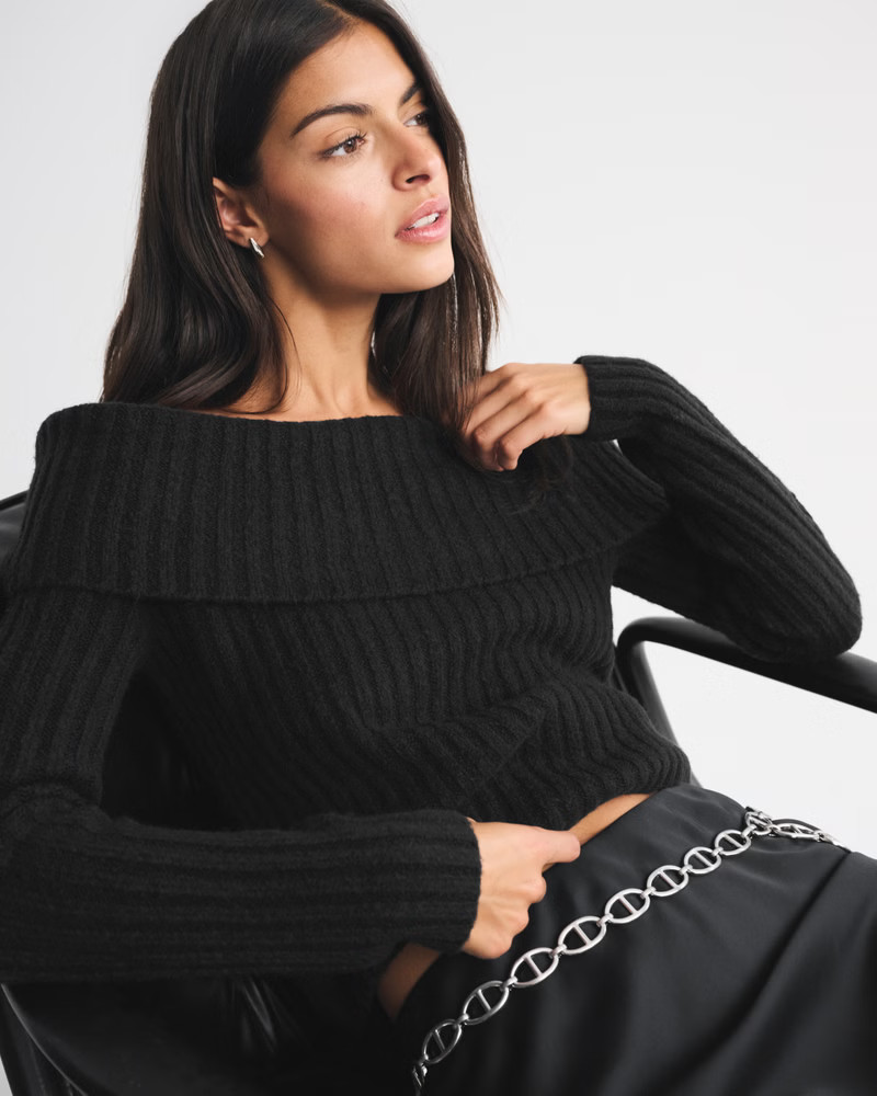 Women's Ribbed Foldover Off-The-Shoulder Sweater | Women's | Abercrombie.com | Abercrombie & Fitch (US)