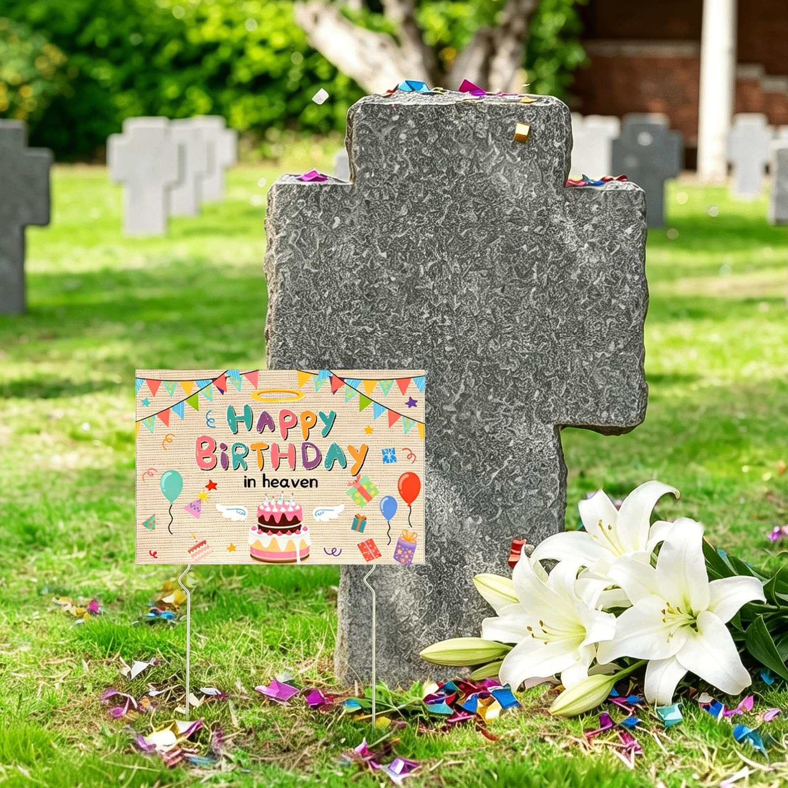 Happy Birthday in Heaven Yard Sign with Stakes Happy Heavenly Birthday Decoration Waterproof Ceme... | Amazon (US)