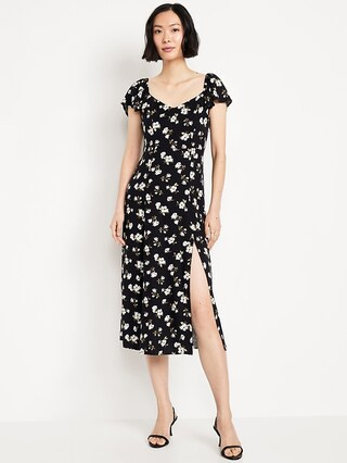 Flutter-Sleeve Crepe Midi Dress | Old Navy (US)