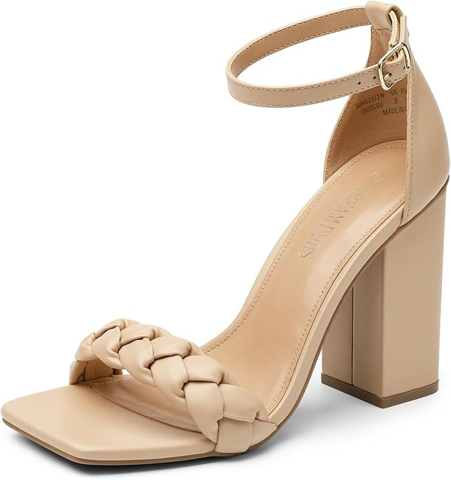 DREAM PAIRS Women's Heels For Women Braided Open Toe Ankle Strap High Block Chunky Heel Sandals P... | Amazon (US)