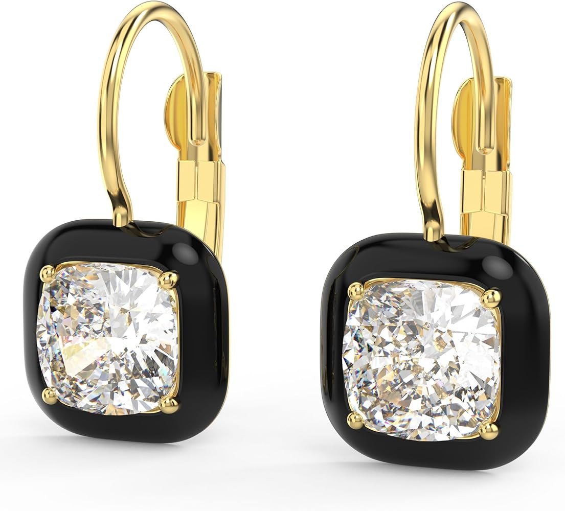 18K White Gold Plated Cushion Cut Cubic Zirconia Leverback Earrings Sterling Silver Square Enamel... | Amazon (US)