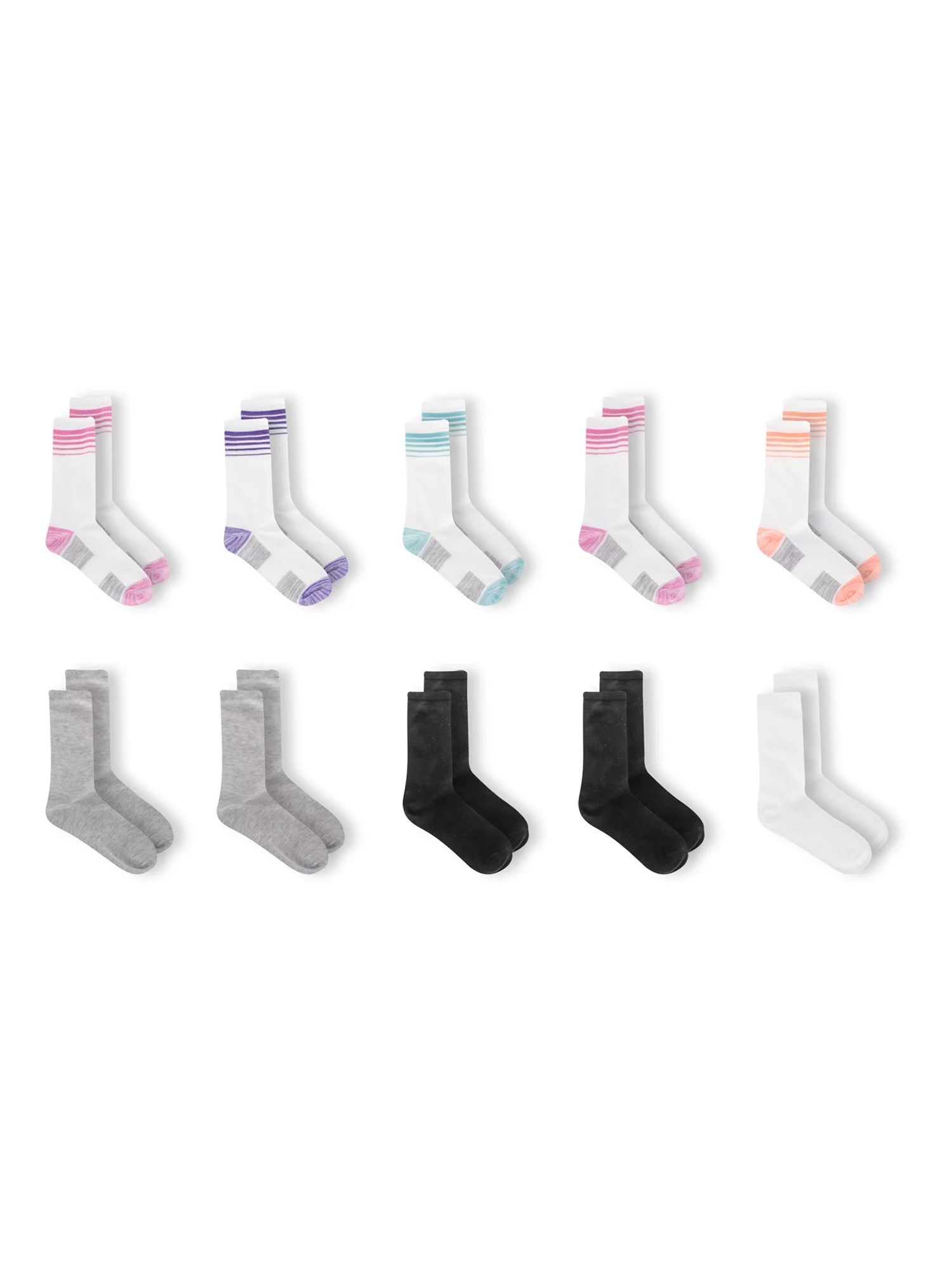Athletic Works Girls Cushioned Crew Socks ,10 Pack, Size S (6-10.5)-L (4-10) | Walmart (US)