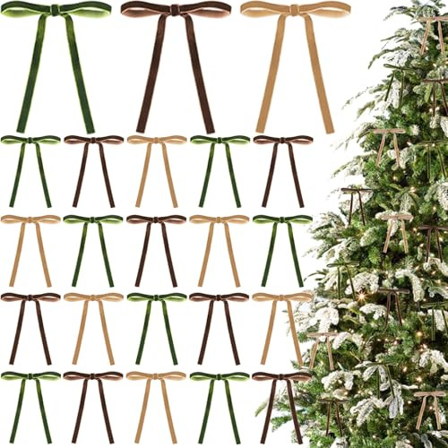 24 Pcs Christmas Velvet Wreath Bow Vintage Velvet Christmas Ornaments 4.7 x 7 Inch Velvet Ribbon Bows Rustic Crafts Gift Bows for Garland Wreaths Home Decor Outdoor Indoor (Olive Green,Brown,Neutral) | Amazon (US)