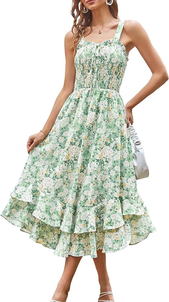 GRACE KARIN Women's 2024 Summer Floral Boho Dress Square Neck Strapped Swing A Line Beach Long Ma... | Amazon (US)