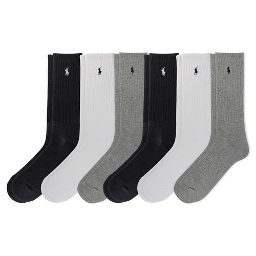 POLO RALPH LAUREN Men's Classic Sport Solid Socks 6 Pair Pack - Cushioned Cotton Comfort, Gray Heather Assorted, 6-12.5 | Amazon (US)
