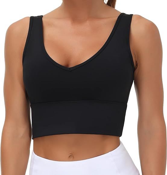 THE GYM PEOPLE Womens Longline Sports Bra Padded Crop Tank Tops Workout Yoga Bra with Removable Pads | Amazon (US)