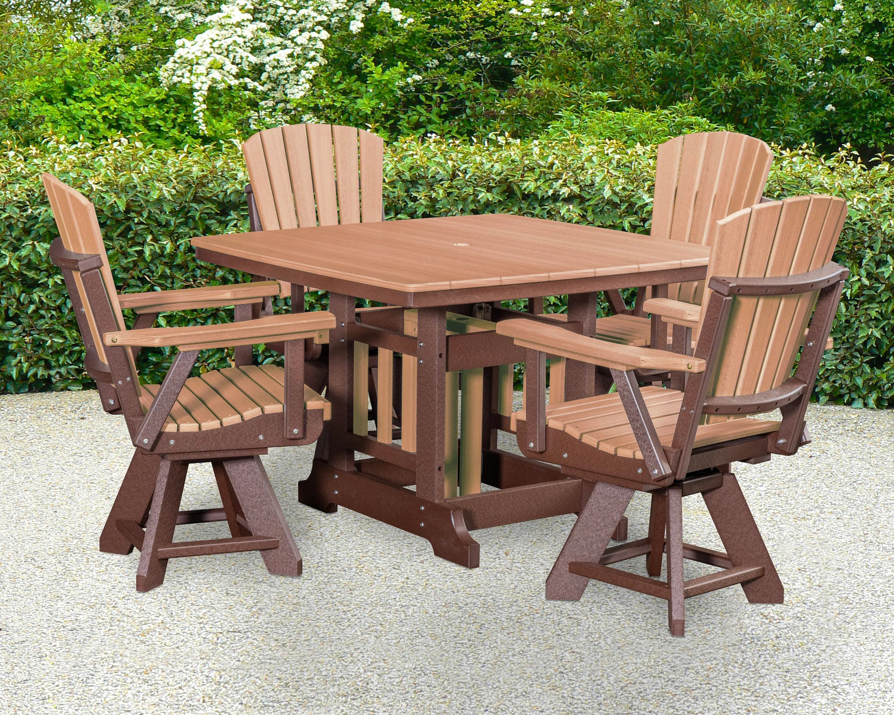 American Furniture Classics Adirondack 5 -Piece Tudor Brown Patio Dining Set HDPE Square Table with 4 Swivel Chairs one_size | DJ130CTB-K | Lowe's
