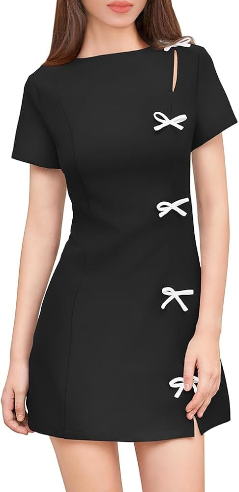 XXTAXN Women's Summer Boat Neck Short Sleeve Elegant Y2k A Line Mini Dress | Amazon (US)
