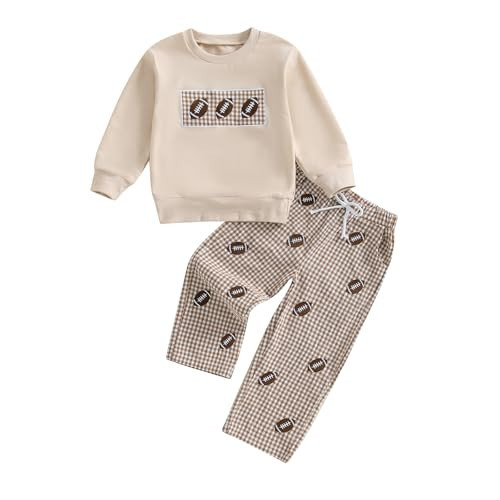 Dobeiokal Toddler Baby Boy Football Outfit Rugby Print Long Sleeve Sweatshirt Elastic Plaid Pants 2Pcs Set Cute Fall Winter Clothes(A-Khaki Football,2-3T) | Amazon (US)