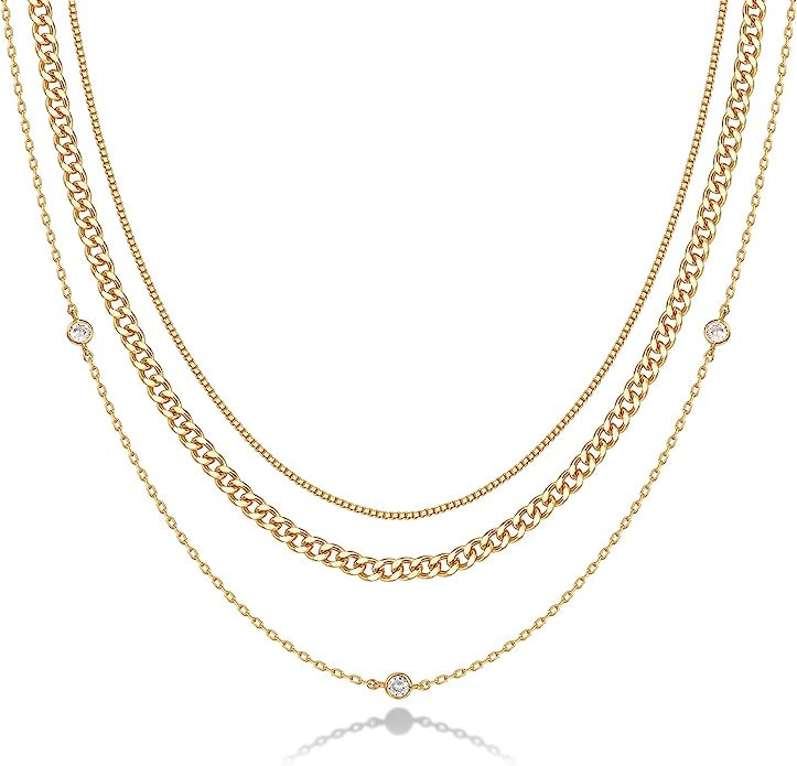 PAVOI 14K Gold Plated Dainty Layering Necklaces for Women | Snake Chain, Curb Link, Paperclip Lay... | Amazon (US)