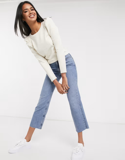 Monki Olivia organic cotton puff sleeve sweatshirt in cream | ASOS (Global)