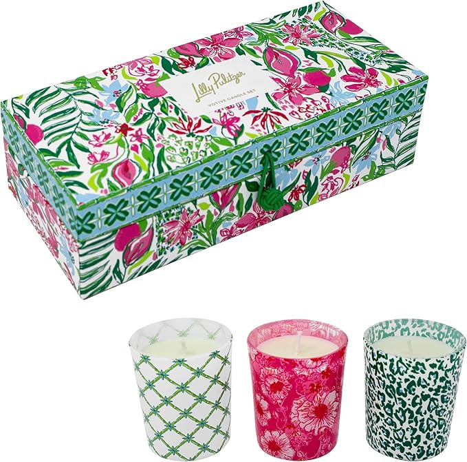 Lilly Pulitzer 3-Pack Scented Votive Candles, Small Candles in Decorative Jars, Assorted Colored ... | Amazon (US)