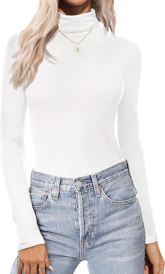 Ekouaer Women's Turtleneck Long Sleeve Shirts Lightweight Base Layer Solid Slim Fit Tops(S-XXL) | Amazon (US)