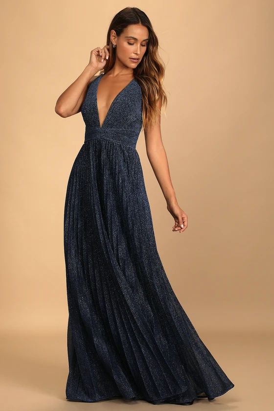Especially Stunning Blue Sparkly Pleated Maxi Dress | Lulus (US)