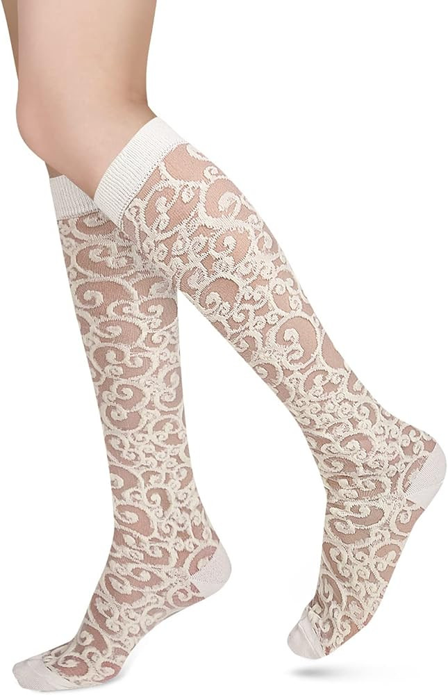 Benefeet Sox Womens Lace Knee High Socks Girls Nylon Knee Highs Sexy Sheer Trouser Socks Black Wh... | Amazon (US)