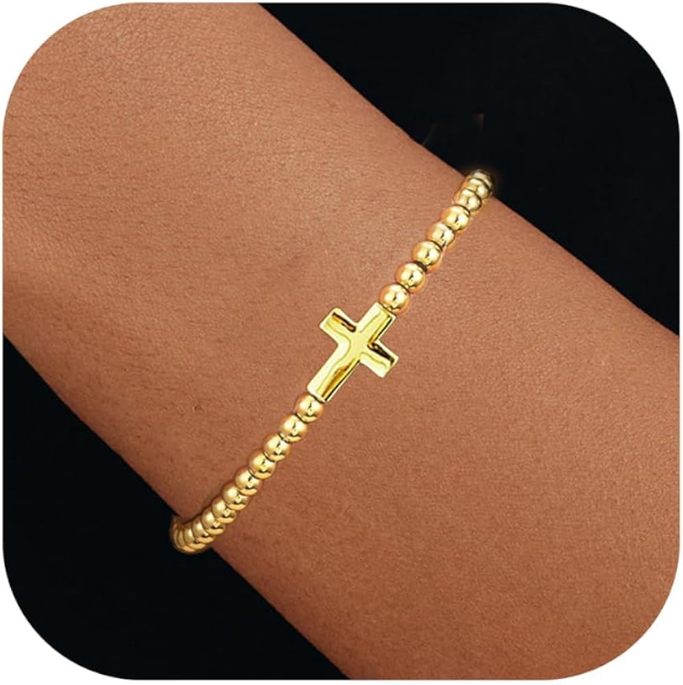 Gold Bracelets for Women 14K Gold Bead Bracelet Hypoallergenic Bracelets Stretch Bracelets for Wo... | Amazon (US)