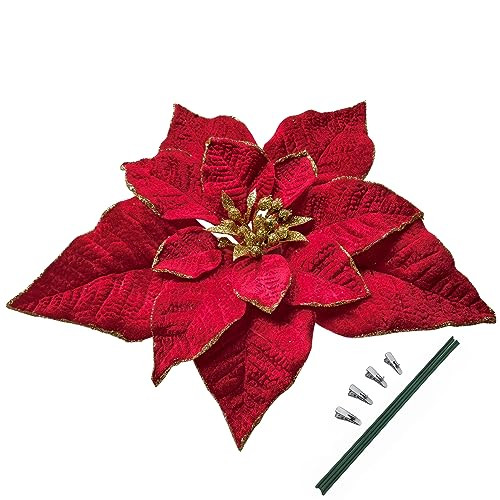M2cbridge Artificial Christmas Flowers Red Velvet Poinsettia Floral Picks for Christmas Wreath Tree Ornaments(4pcs Extra Large Burgundy) | Amazon (UK)