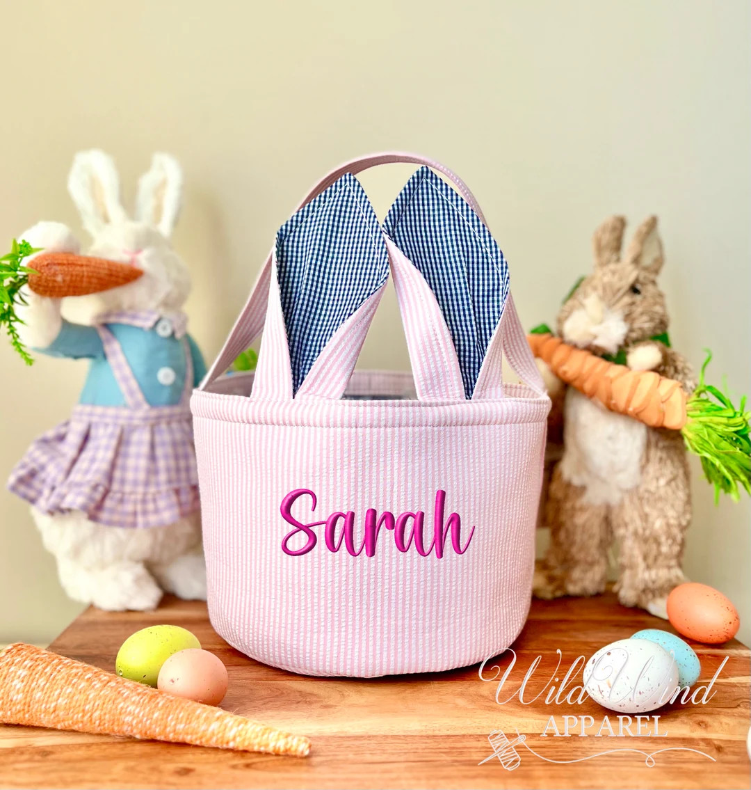 Personalized Easter Basket With Floppy Ears Embroidered Easter Basket Embroidered Name Easter Bas... | Etsy (US)