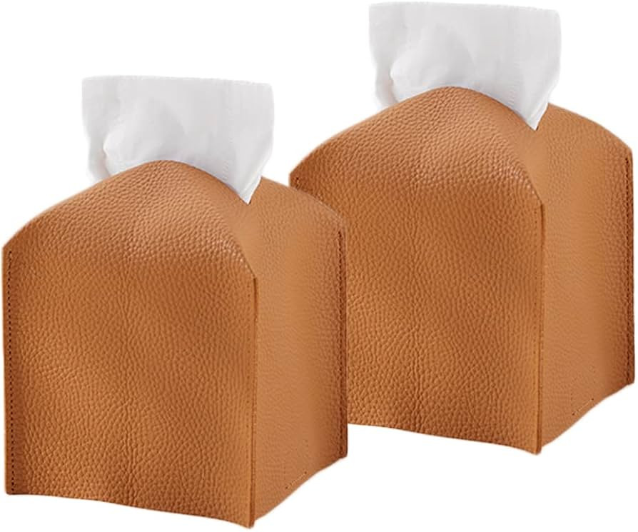 BEoffer Tissue Box Cover, 2Pack PU Leather Square Tissue Box Holder Buttery Soft Modern Decorativ... | Amazon (US)