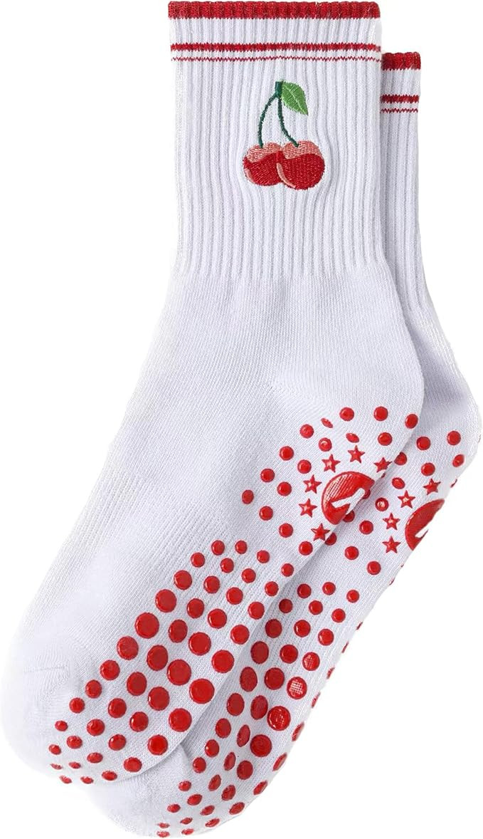 Yawlsow Pilates Grip Socks for Women Yoga Grippy Socks Cute Barre Non Skid Athletic Crew Sticky S... | Amazon (US)