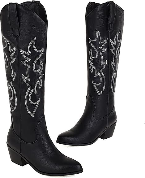 MeiLuSi Women's Cowgirl Boots for Women Embroidered Knee High Cowboy Boots Fashion Pull on Tall W... | Amazon (US)