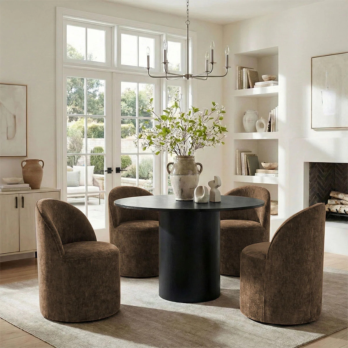 4 - Person Dining Table Sets With Round Table & 4 Upholstered Fabric Chairs | Wayfair North America