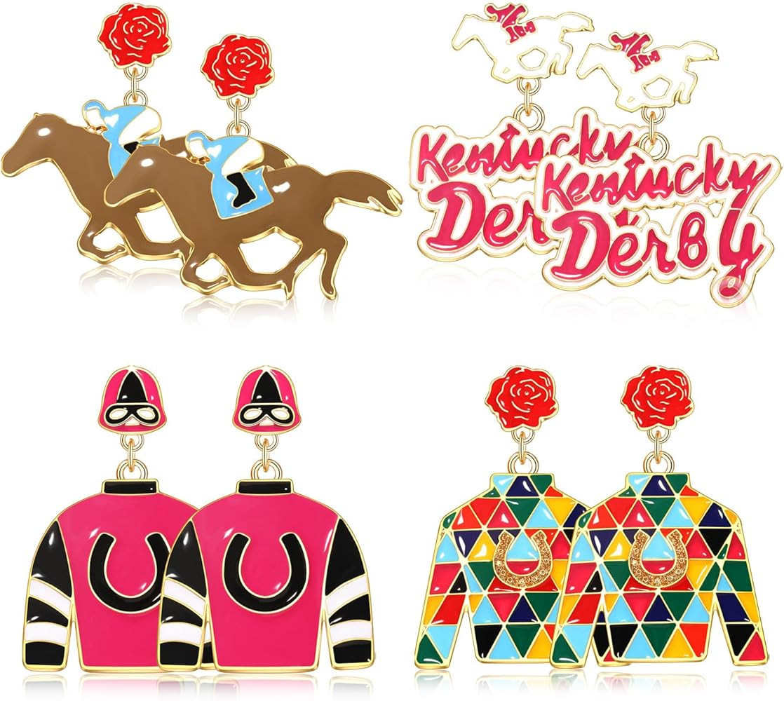 2/4Pairs Kentucky Derby Earrings for Women Horseshoe Earrings Derby Hat Horse Riding Suit Earring... | Amazon (US)