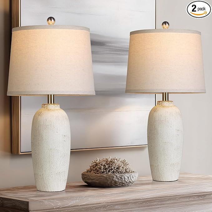 Jar Table Lamps Set of 2, 25" Ceramic Bedside Lamps for Bedroom, Beige Farmhouse Nightstand Lamps... | Amazon (US)