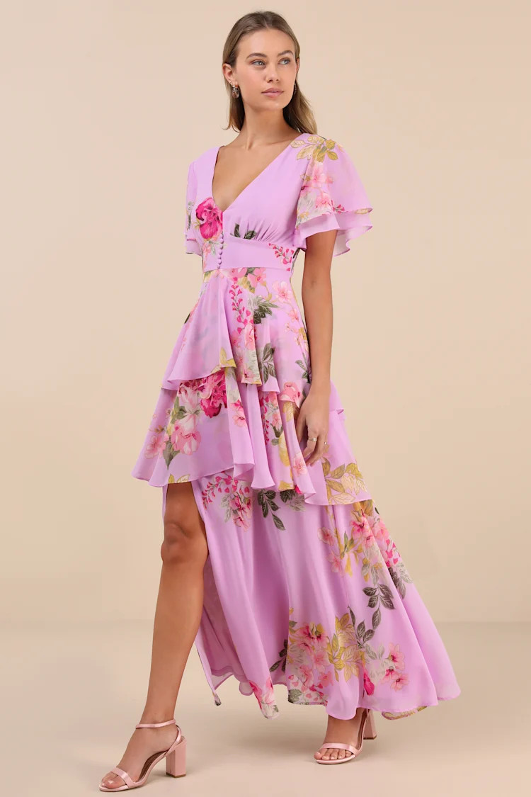 Midnight Mood Lilac Floral Print Tiered Maxi Dress | Lulus