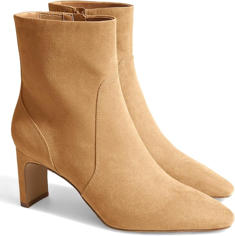 Coutgo Womens Chunky Low Heel Ankle Boots Square Pointed Toe Side Zipper Booties Faux Suede Fall ... | Amazon (US)