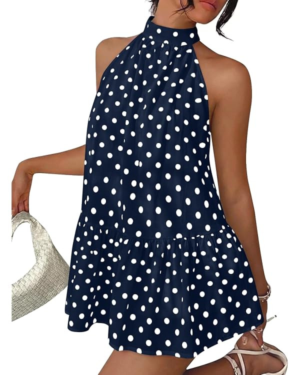 LILLUSORY Women Halter Dress Summer Mini Short Dresses A Line Polka Dot Petite Sundress Flowy Vac... | Amazon (US)