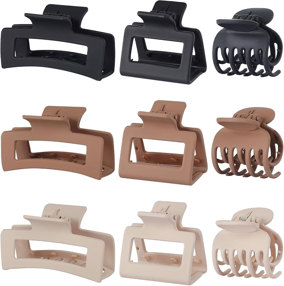 CHANDAT Medium Claw Hair Clips Set for Women - 3 Styles, 9 pcs Rectangle Clips for Thick Hair, Sq... | Amazon (US)