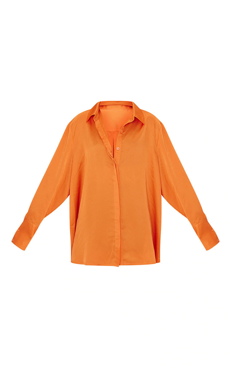 Orange Oversized Satin Shirt | PrettyLittleThing US