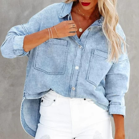 Leesechin 2024 Jean Jackets for Women Fashion Denim Jacket Western Oversized Shacket Jacket Button Up with Pockets | Walmart (US)