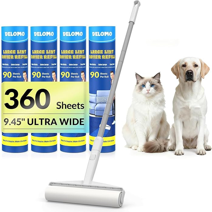 Large Lint Roller for Floors Carpet Furniture Bed \u2013 9.45" Wide Extra Sticky Pet Hair Remover... | Amazon (US)