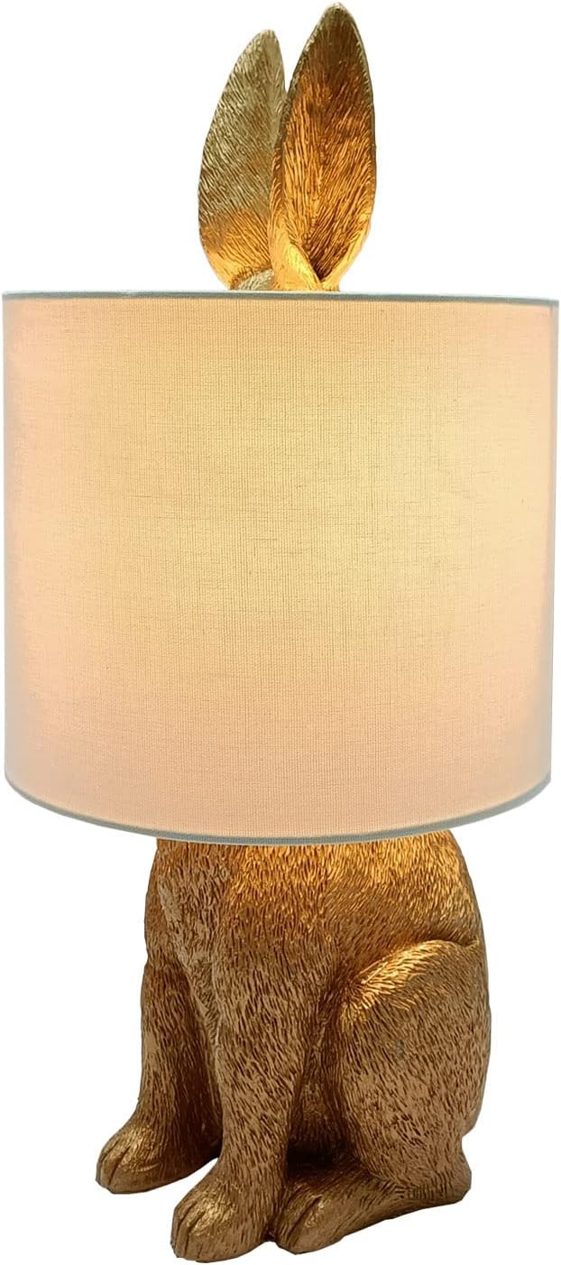 Bunny Table Lamp Golden Resin Rabbit Nightstand Light with Fabric Shade Bedside Table Light Livin... | Amazon (US)