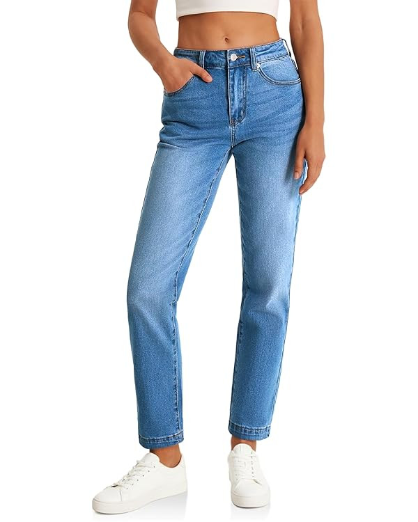 Cicy Bell Womens Straight Leg Jeans High Waisted Mid Rise Stretchy Denim Pants Tapered Petite Jea... | Amazon (US)