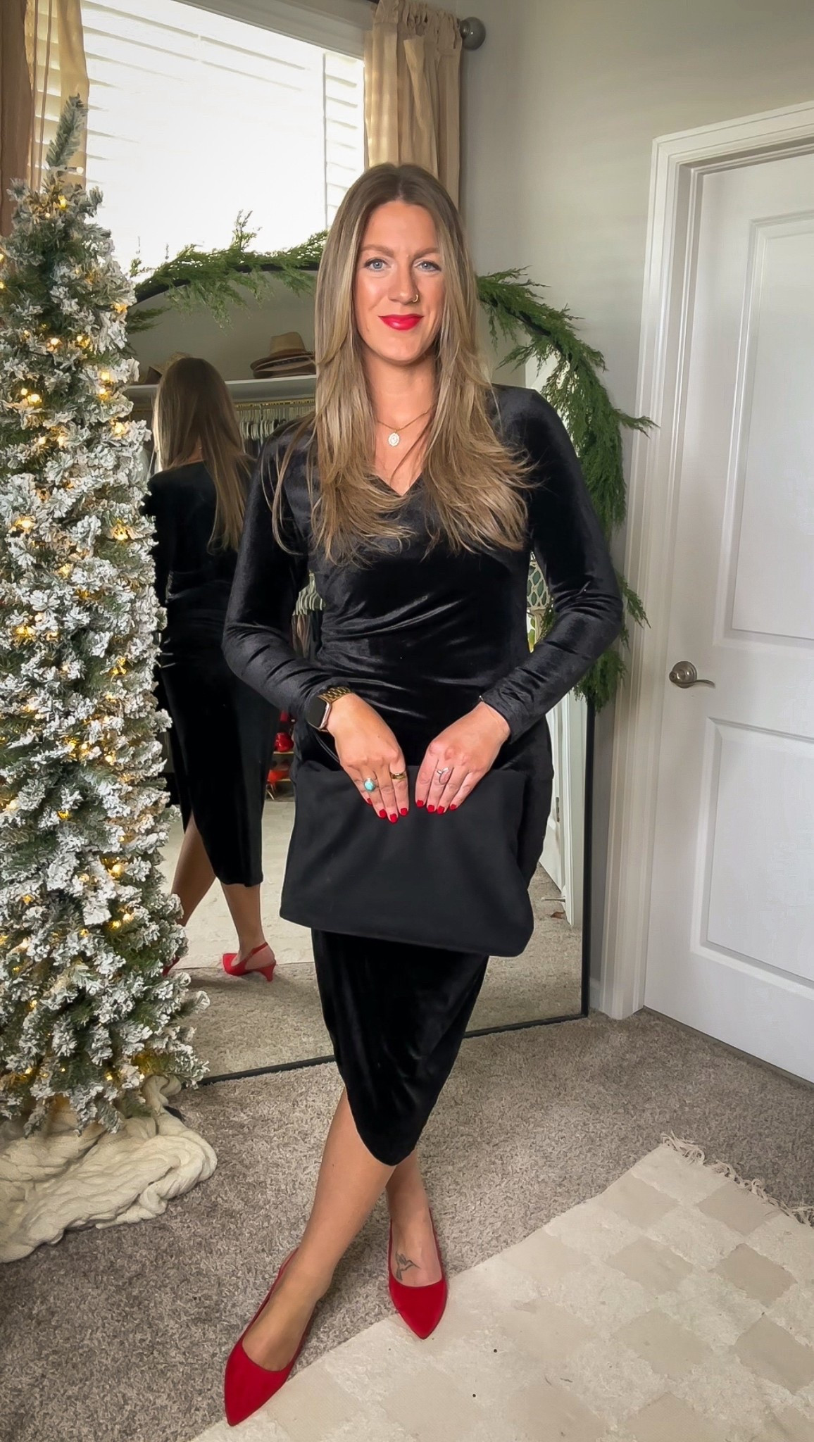 Bloat/tummy friendly dress for holiday parties, NYE or winter wedding 
✨large dress, 11 shoes, large shapewear 

#LTKHoliday #LTKOver40 #LTKTall