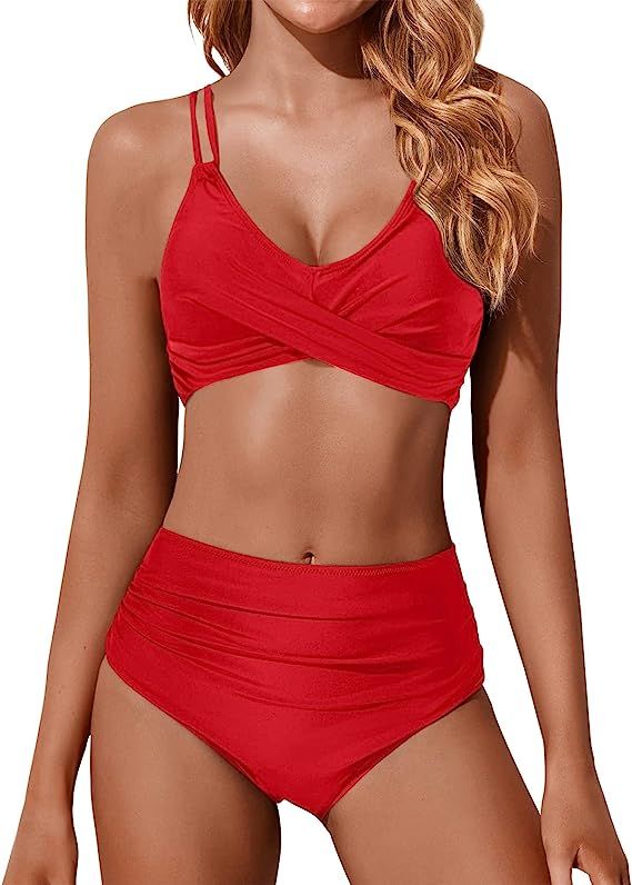 Holipick Women High Waisted Bikini Set Two Piece Swimsuits Push up Wrap Swim Suits Top Tummy Cont... | Amazon (US)