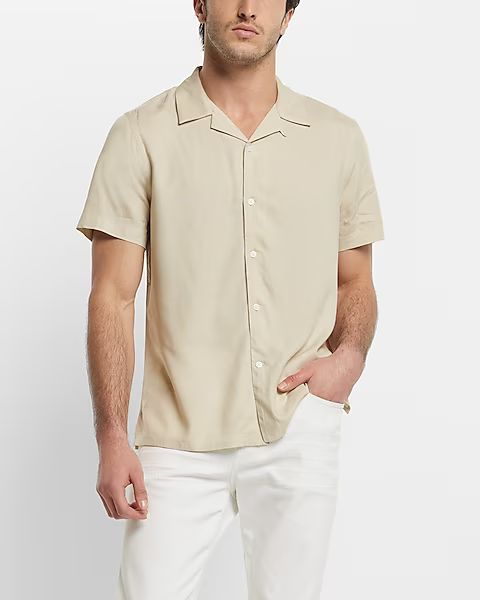 Solid Rayon Short Sleeve Shirt | Express