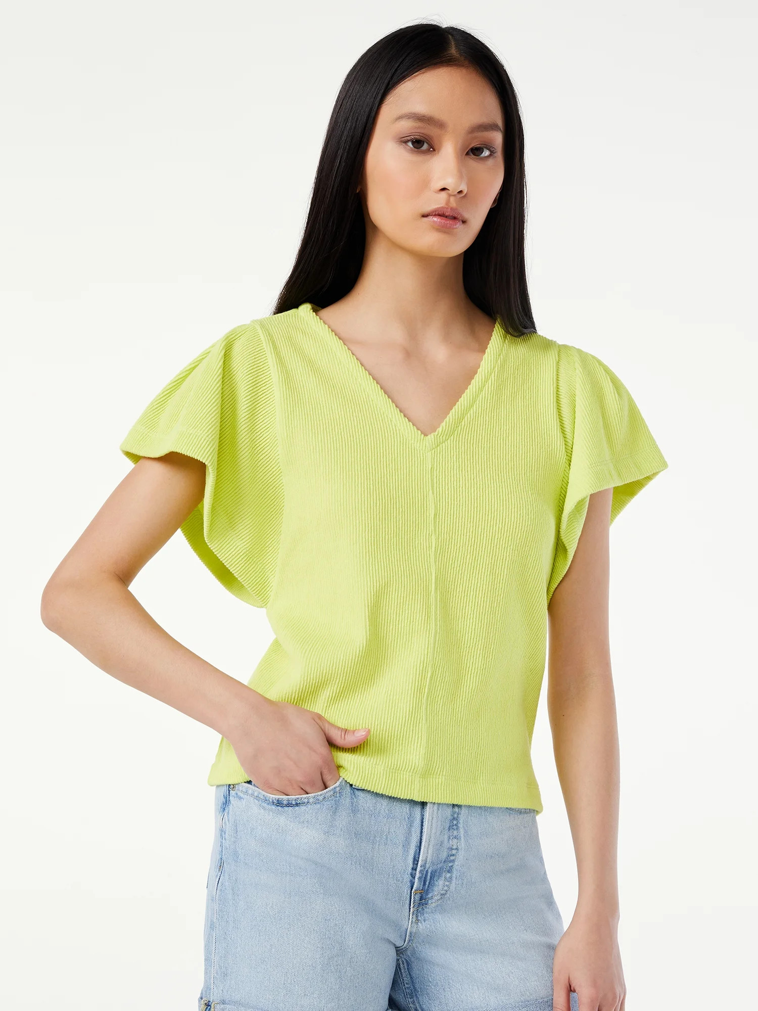 Free Assembly Women's Flounce Sleeve Top - Walmart.com | Walmart (US)