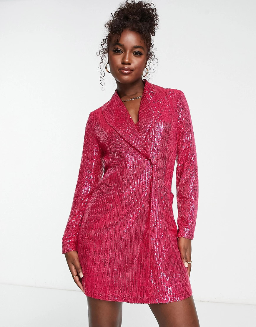 Style Cheat embellished blazer mini dress in bright pink | ASOS (Global)