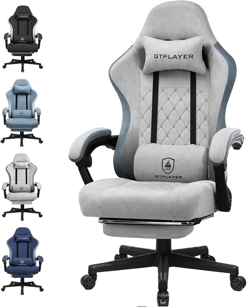 GTPLAYER Fabric Gaming Chair with Footrest, Computer Desk Chair with Pocket Spring Cushion, Home ... | Amazon (UK)
