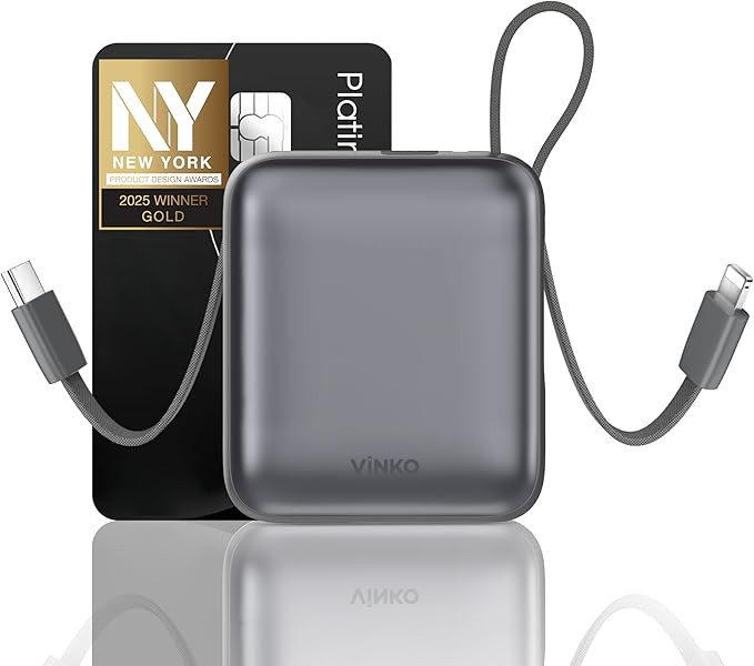 VINKO Small Portable Charger, 22.5W Fast Charging Mini Power Bank 10000mAh with Built-in Cables, ... | Amazon (US)