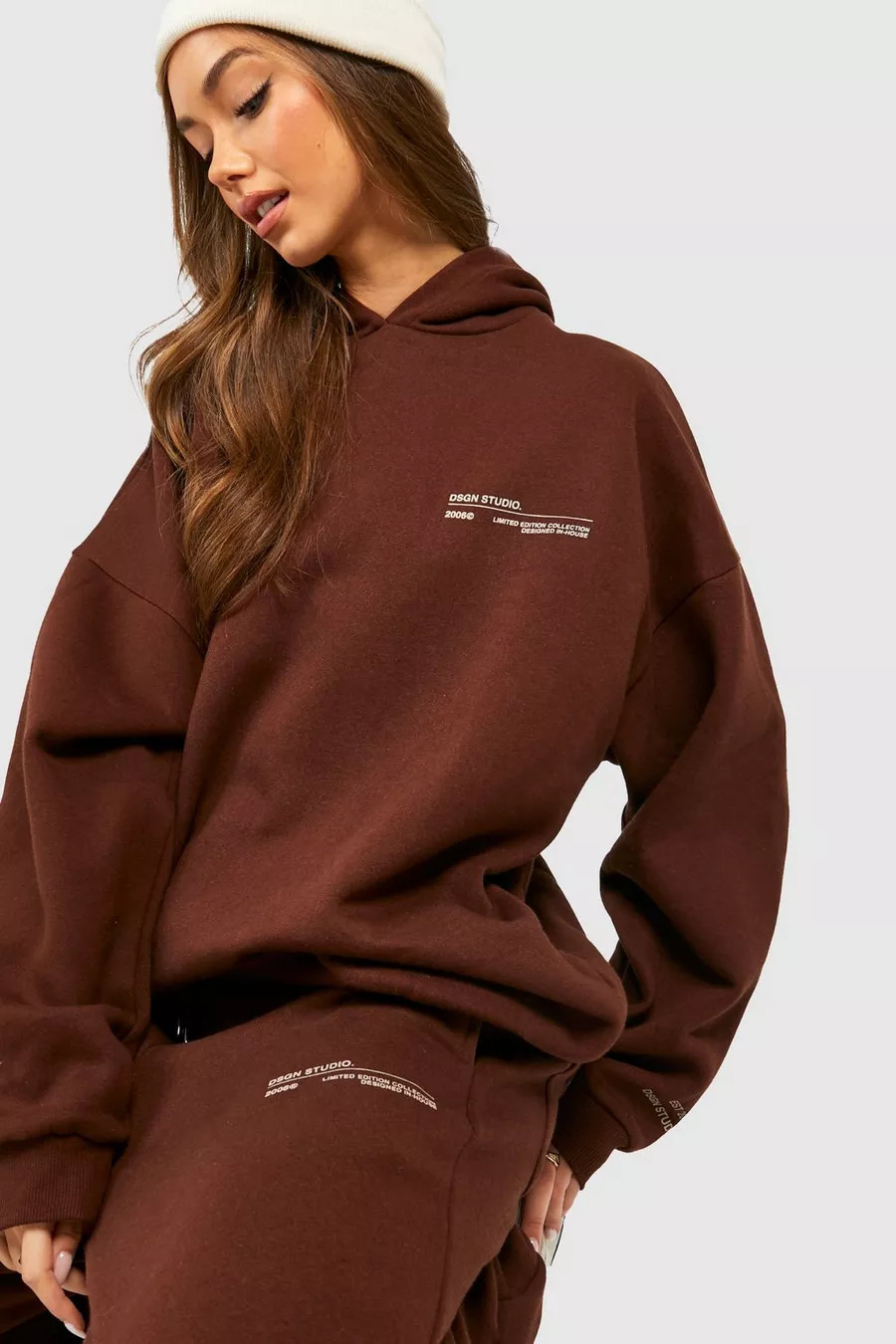 Brown Premium Text Print Oversized Hoodie | Boohoo.com (UK & IE)