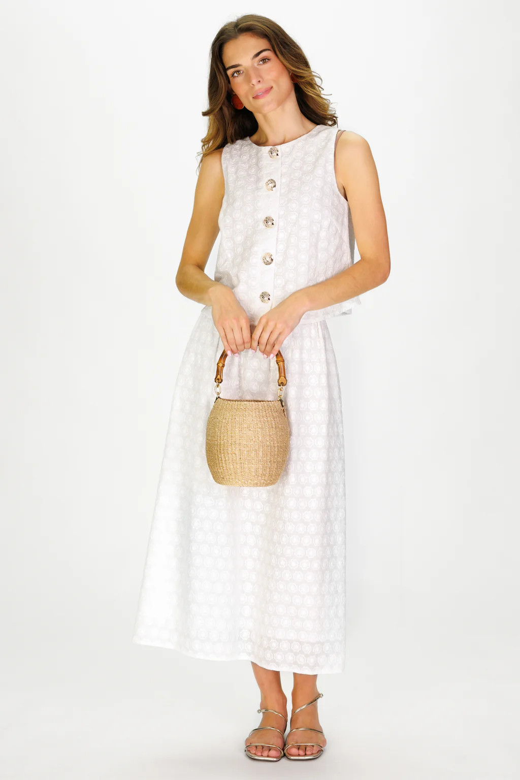 Shelley Skirt in White Embroidered Floral | Duffield Lane