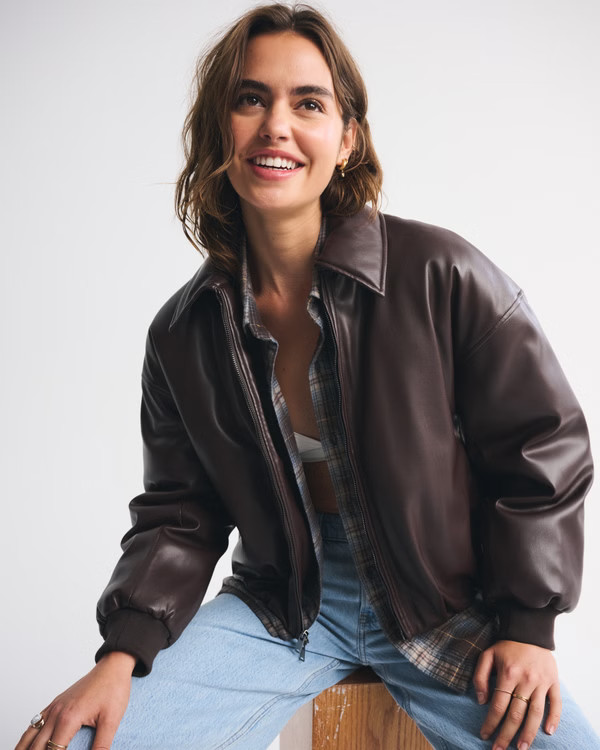 Women's Vegan Leather Bubble Hem Coat | Women's Coats & Jackets | Abercrombie.com | Abercrombie & Fitch (US)